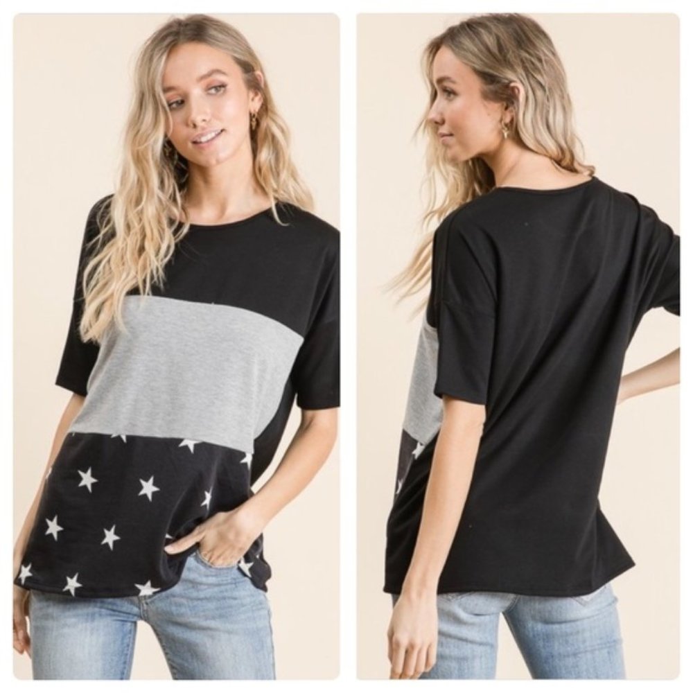 BomBom Color Star Print Top